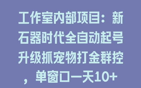 工作室内部项目：新石器时代全自动起号升级抓宠物打金群控，单窗口一天10+ - 塑业网