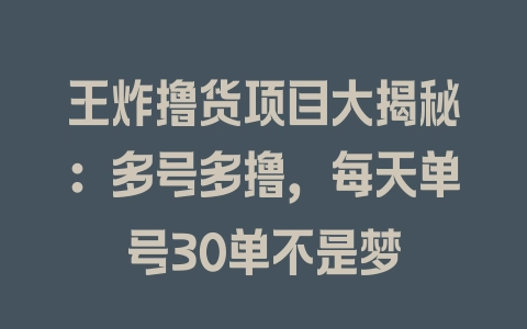 王炸撸货项目大揭秘:多号多撸,每天单号30单不是梦 王炸撸货项目大揭秘:多号多撸,每天单号30单不是梦