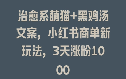 治愈系萌猫+黑鸡汤文案,小红书商单新玩法,3天涨粉1000 治愈系萌猫+黑鸡汤文案,小红书商单新玩法,3天涨粉1000